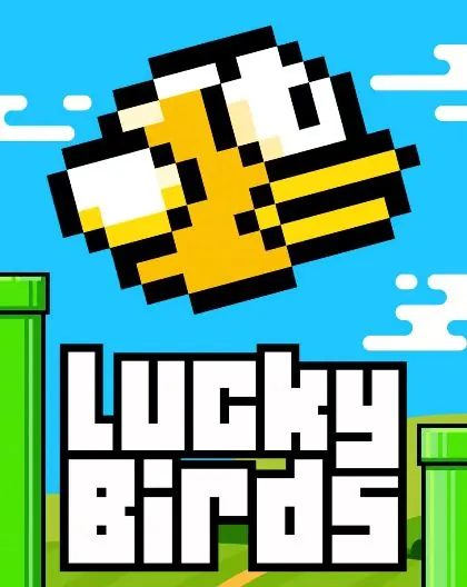 Обложка игры Lucky Birds в пиксельном стиле с жёлтой птицей